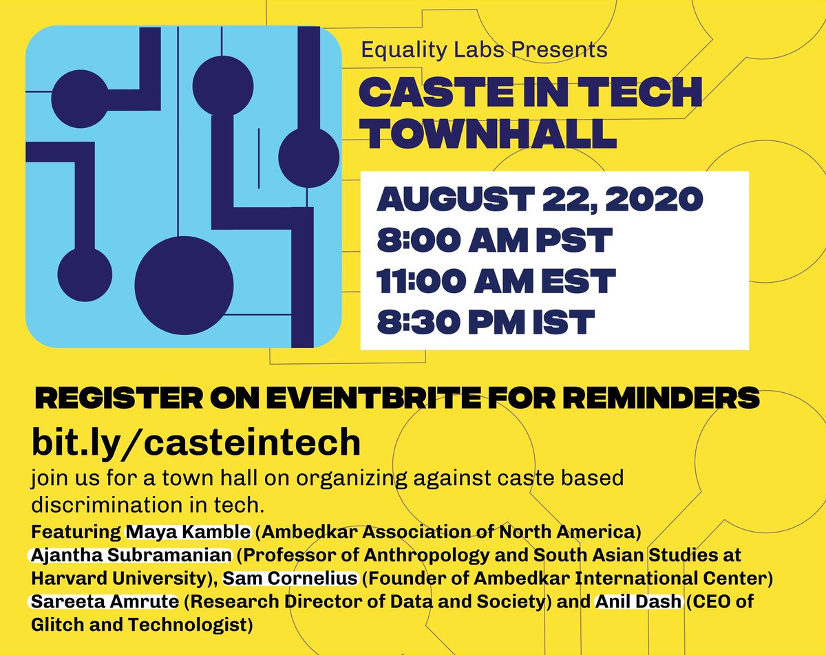 RaviValleti's tweet image. #CasteInTech i.e. Cisco Systems caste-discrimination case:
vice.com/en_us/article/… FREE to register for @equalitylabs Townhall bit.ly/casteintech 08/22 A.M. U.S. #RepresentationMatters @Reclaiming_STEM @MarchForScience @SciNetUCS @sftporg @sacnas @BLACKandSTEM #CasteInTheUS
