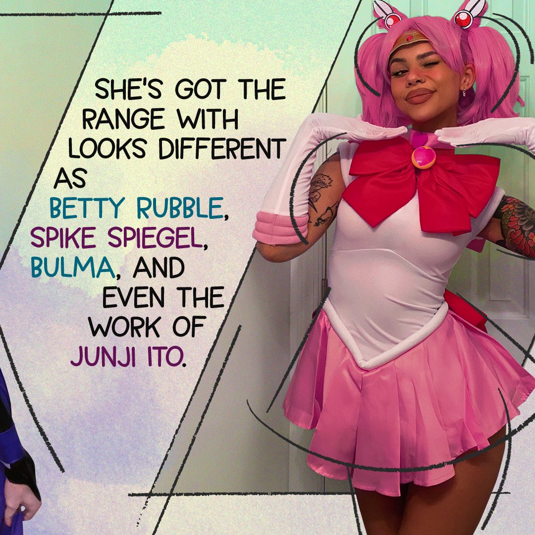 Her looks range from Betty Rubble, to Spike Spiegel, to Bulma, and even the horrifying work of Junji Ito. She& #39;s covered so many creative spaces in media, and her looks continue to change with every post.