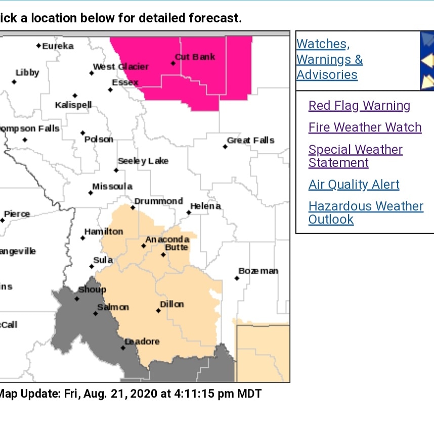 MarkHeyka's tweet photo. "Wining About the Weather " Ep. #36. Short & simple since @kevhilton406 is not here! Gusty winds Saturday as a dry cold front brings a high fire danger. Graphic courtesy @nwsmissoula . Cooler later next week. #weathercaster #missoula #montana #August https://t.co/KVhOi98HOr
