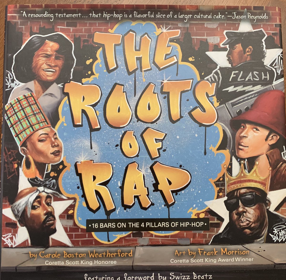 teacher_faye's tweet photo. Well, @KenlyAP  and I have a new fav book! #TheRootsOfRap by @poetweatherford brings back all sorts of memories&amp; feelings of nastalgia for us.I CAN’T WAIT to see what my kiddos think of it! The illustrations are AMAZING! Pretty sure @JasonReynolds83 &amp; @THEREALSWIZZZ liked it too. https://t.co/DIpjFxvTzY