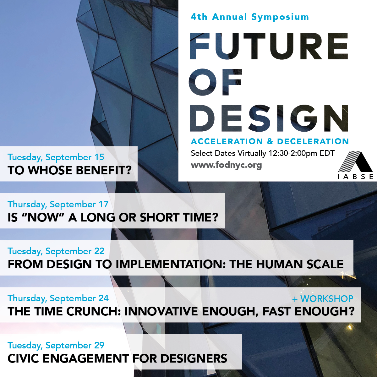Future of Design is back..online! This September, join us for a series of online events dedicated to synthesizing new ideas and discussing active issues in the engineering and architecture community! More info online - fodnyc.org