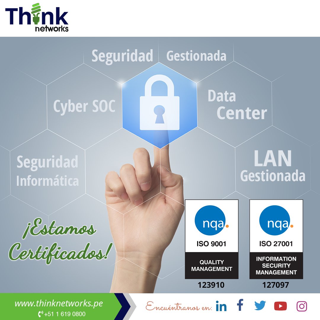 Think_Networks's tweet photo. 🥇🔐👍🏻 ¡ESTAMOS CERTIFICADOS! 😉😊🙌🏻

En #ThinkNetworks adaptamos estándares internacionales de #gestión a nuestros #procesos de #negocio con el propósito de asegurar la calidad de nuestros servicios y preservar los activos de información.

#ISO:9001 #ISO:27001#ThinkNetworks https://t.co/UORLRrJd6r