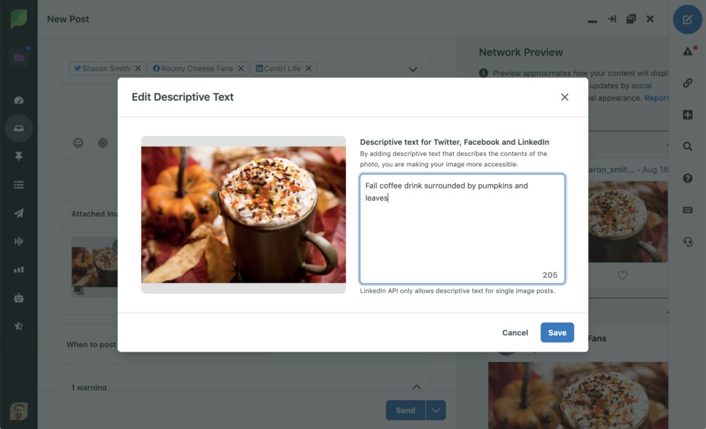 SproutSocial's tweet photo. #SproutTip: You can now add descriptive text for Facebook, Twitter and LinkedIn images right from Sprout. Learn more: https://t.co/WzbanfNQ8I https://t.co/xw9ZF3ktWT