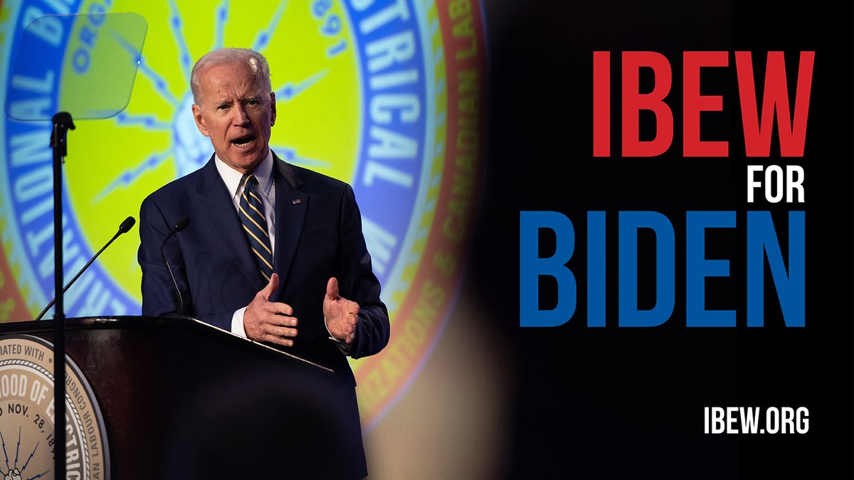 . <a href="/JoeBiden/">Joe Biden</a>’s climate-change plan isn’t just an environmental plan. It’s a jobs plan that will create good, union jobs throughout America. That’s why the #IBEW supports Joe Biden for president.  #DemConvention