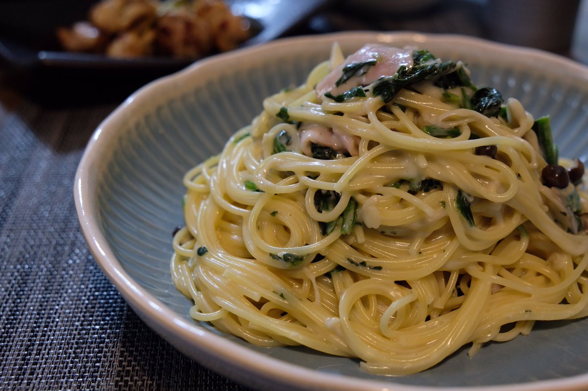 sparta_kitchen's tweet photo. ほうれん草と��ーコンのクリームパスタ😋✨
うま〜😍
#おうちごはん 
#パスタ
#ほうれん草
#ベーコン
#うまい
#Kさん家 https://t.co/Gp6epT8Mu2