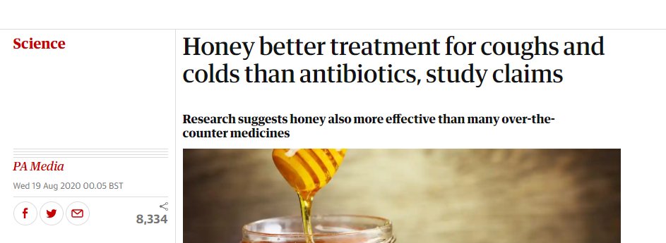 A systematic review/meta-analysis of honey vs other cough/cold remedies came out yesterday in BMJ Evidence-Based MedicineI think this is worth a quick peer review on twitter 1/n