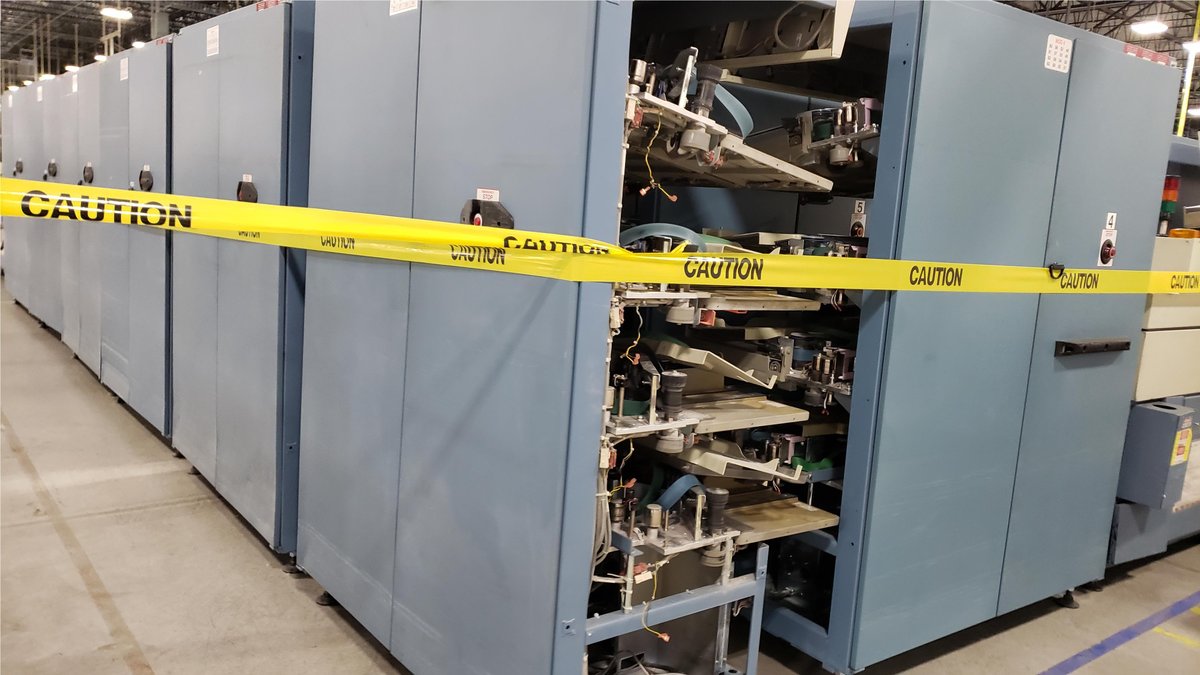 A Portland, Oregon postal employee provides these images of mail sorting machines, which the employee says were in working condition before being decommissioned in the past two weeks. These photos have not been independently verified by NBC News. More tonight on  @NBCNightlyNews