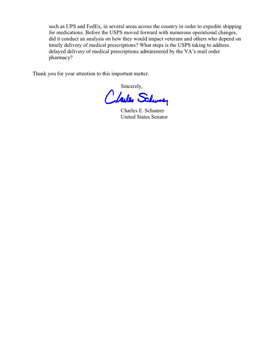SenSchumer's tweet photo. I’m demanding from Postmaster DeJoy answers on what exactly what he's rescinding and explicit confirmation that all election mail will be treated as First Class

We'll keep fighting because we cannot allow two things as sacred as the Post Office and our elections to be undermined https://t.co/vYTFtTvNES