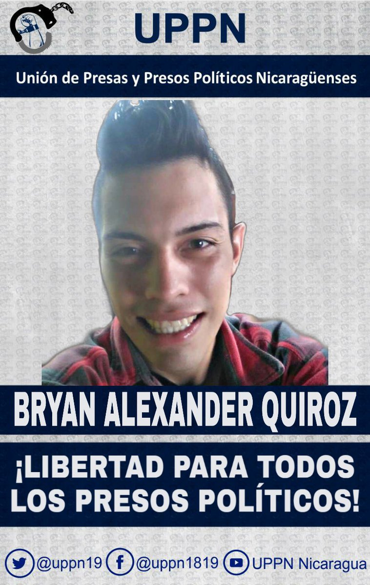 UPPN19's tweet photo. ¡BASTA DE DETENCIONES ILEGALES!

Los jóvenes Bryan Quiroz de Estelí ex preso politico y Aritz Báez de Chontales expulsado universitario; fueron detenidos ilegalmente la madruga de hoy. Se encuentra en el distrito II de Managua. 

¡EXIGIMOS SU LIBERACIÓN!

#SOSLibertadYa https://t.co/nlxTPkqCL0