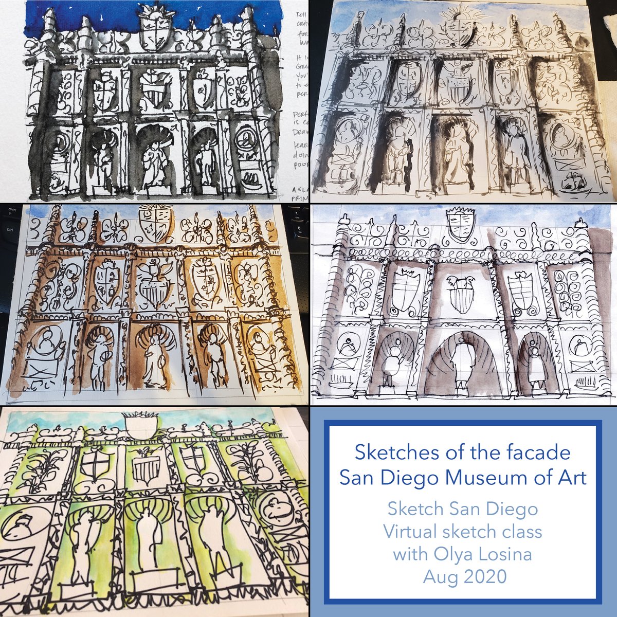 sdasla's tweet image. Showing off a few of the sketches from our recent virtual Sketch San Diego class! Olya Losina of the Prima Materia Institute led us through a quick sketch of the SD Museum of Art. Thanks to Olya for her time, Amy Minicilli of Acker-Stone for sponsoring, &amp;amp; all who participated!