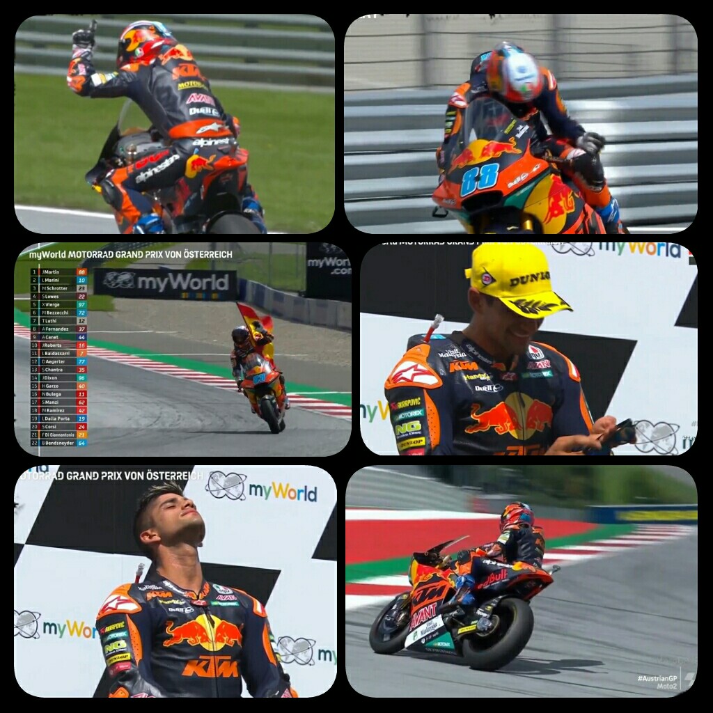 LuNiTaaa26's tweet photo. GRANDES victorias que emocionan muchisimo 👏👏🤗 
¡EnHoRaBuEnaa de nuevo @88jorgemartin por esas 2 carreras tan emocionantes!🙌🔝
La primera victoria en #Moto2 de muchas💪👏 #AustrianGP #RaceMoto2 #Mart1nator #Pilotazo #Winner #MomentosQueMeDanLaVida ✊💨🏁❤️ https://t.co/RazzUGi39d