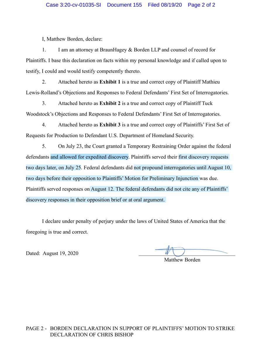 But wait - there’s an updated Plaintiffs declaration“The federal defendants did not cite any of Plaintiffs’ discovery responses in their opposition brief or at oral argument”The Fed defendants stalled for >9 days even though discovery was expedited https://ecf.ord.uscourts.gov/doc1/15107649846?caseid=153126