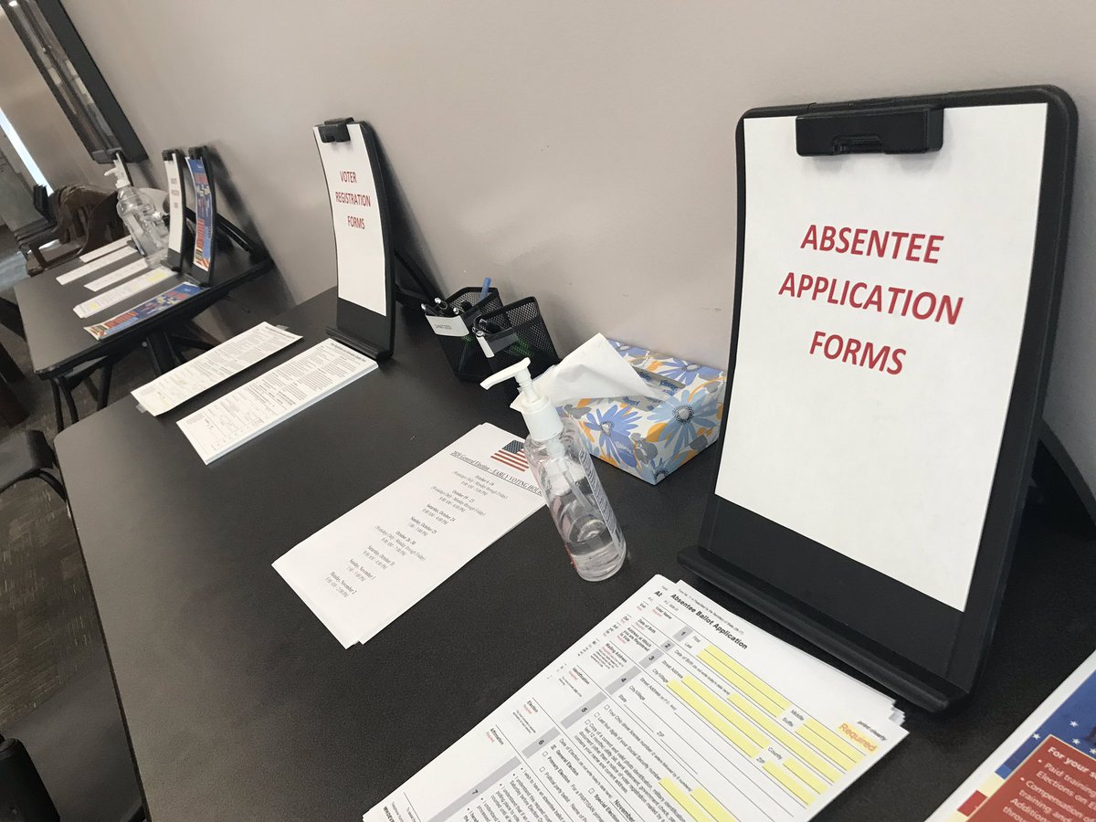 Your next option is ABSENTEE VOTING, otherwise known as MAIL-IN VOTING. They are the SAME THING.Registered voters will get a ballot application in the mail in September. Fill it out, send it back; if your info is right & it’s approved, your ballot will be mailed October 6th.