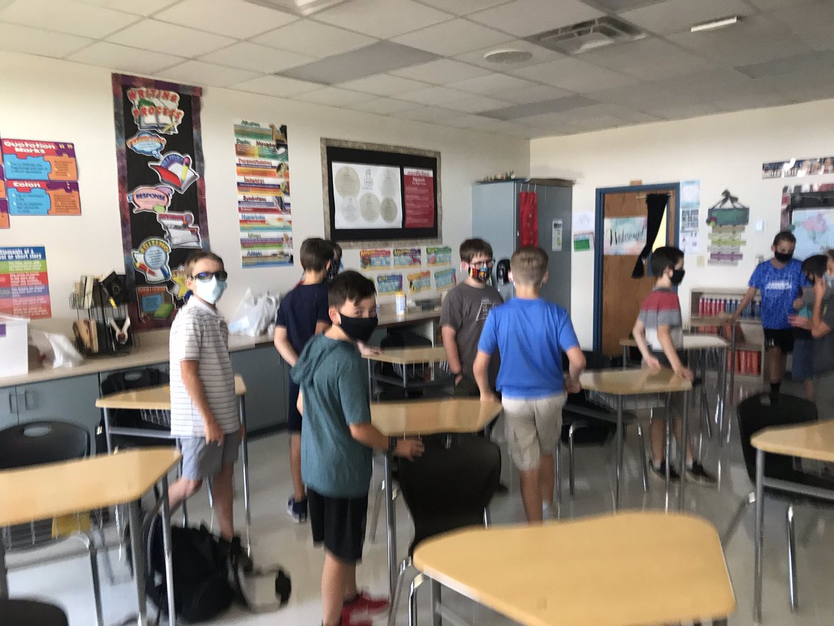 mrs_schwope's tweet photo. Great first day getting to know each other while practicing social distancing! These kids are also, already mask wearing pros.😷 Shoutout to their fantastic parents.💜@mfisdSTEAM https://t.co/aTJqBJSAMV
