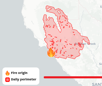 Fires are detected and reported in several ways: from on-the-ground reports to autonomous web cams to satellite observations. These data are often recorded as points across the landscape that represent where a fire started (the fire icon via  @sfchronicle)