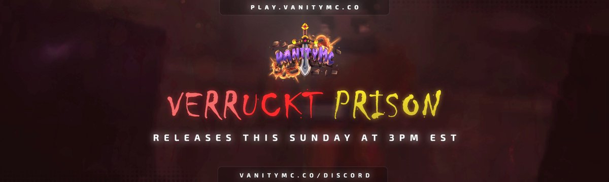 VanityMC's tweet image. VERRUCKT PRISONS AN ALL NEW GAME MODE WILL BE RELEASING THIS SUNDAY @ 3 PM EST! ☣️

 ☢️ A ONE OF A KIND CHAOTIC, WASTELAND CITY, ASYLUM! 

 RELEASE GIVEAWAY:
 - x5 ANARCHIST RANKS
 - x5 MEGA BUNKERBOX
 - x5 SOUL CRATES
 - x5 Z-WARDEN MONTHLY CRATE

 ☠️LIKE + RETWEET + FOLLOW!