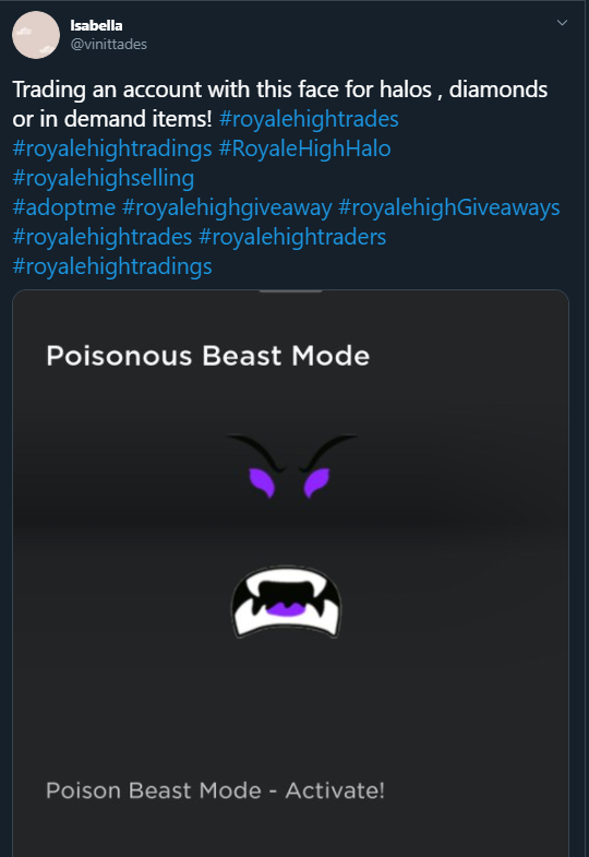 xeuqc's tweet photo. Before anyone does this, this face here costs 10 robux apparently (not 75 as I've been saying)
Don't fall for it. It's not limited.
@/vinittades don't lie.
#royalehightrade #Rhhalo #RhTrading #rhtrade #royalehighhalos #royalehighhalo #royalehighoffers #royalehightrading https://t.co/QmA0Xbptyf