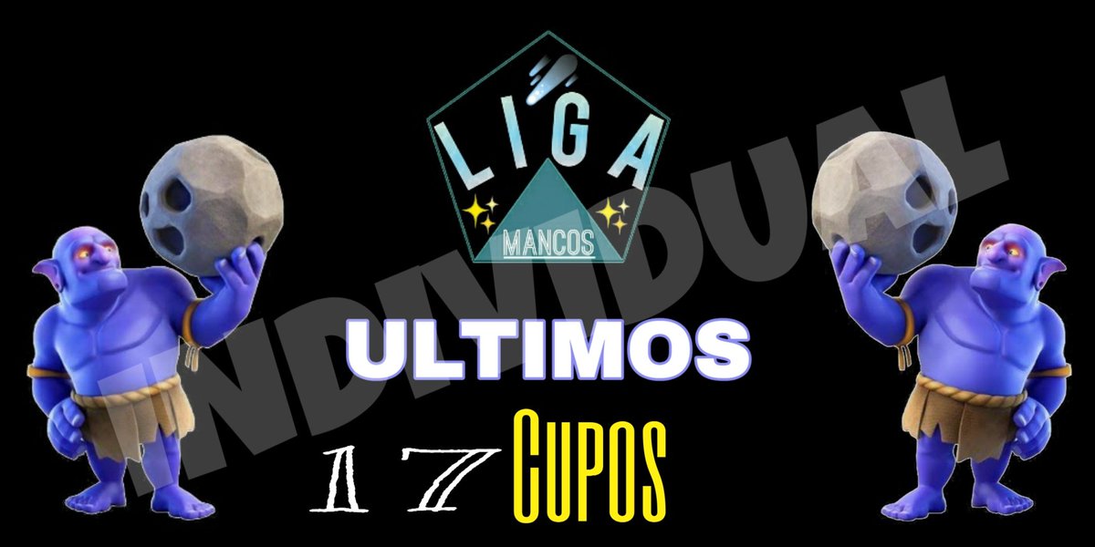 Últimos 17 Cupos para la liga Individual de #ClashRoyale "Liga Mancos".
Requisitos:
-Seguir a @ES_ID4v0 
- Conseguir 4 RT
-Dar RT y ❤️

Pruebas al MD.
