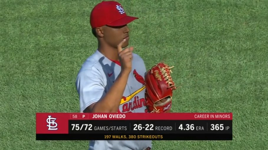 19,802nd player in MLB history: Johan Oviedo- signed with STL in July '16; $1.9 million signing bonus- command issues but legit stuff; led all Cardinals MiLB pitchers in K's (163) & walks (76) in '19- first Cuban-born pitcher to start a game for STL since René Arocha in 1994