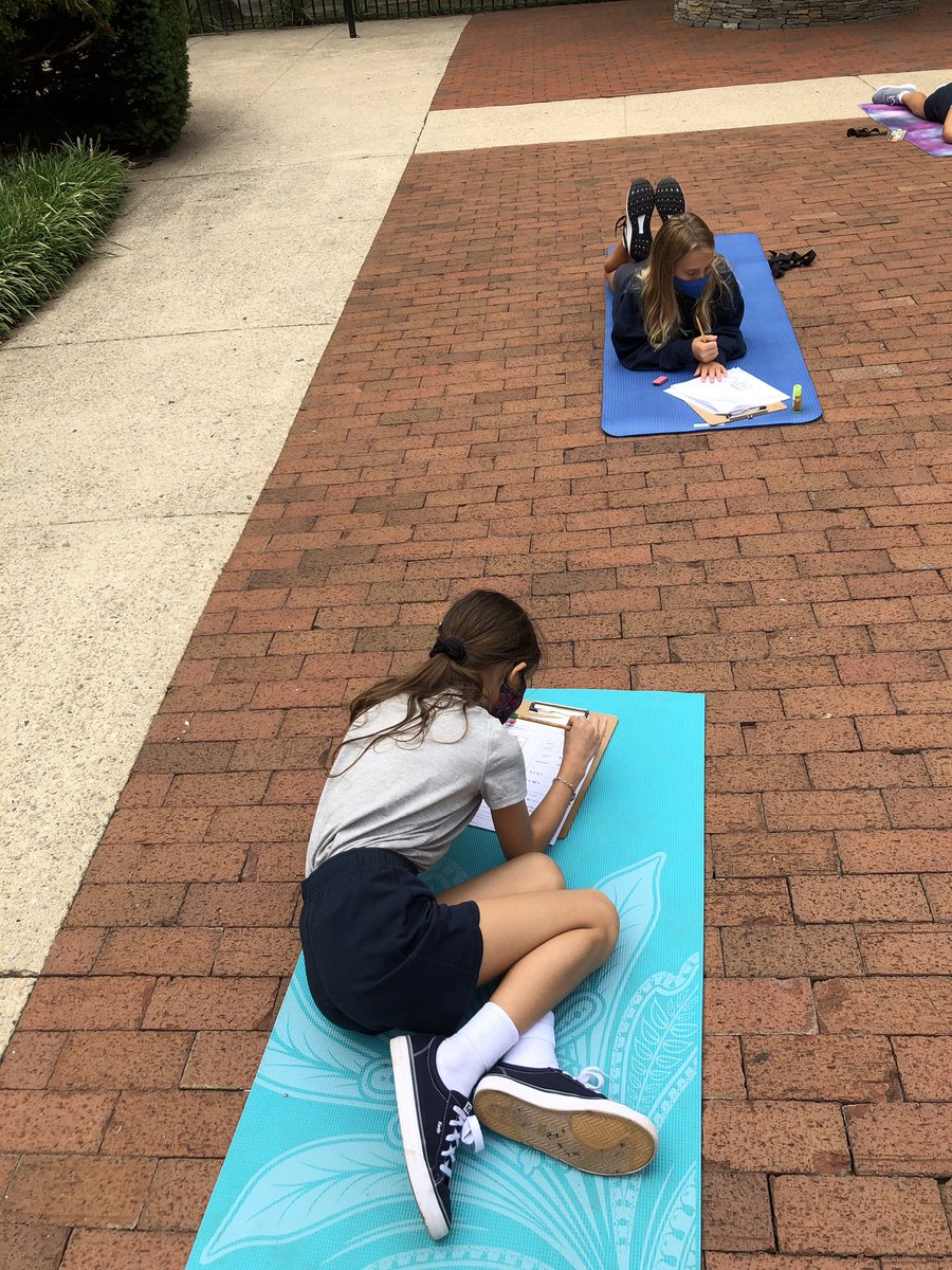 devitt3rd's tweet photo. Taking advantage of our peaceful courtyard @cathedralpk8 for some creative partner/small group math practice in 4th grade today!  ❤️❤️❤️ https://t.co/PO2LwoKpwC