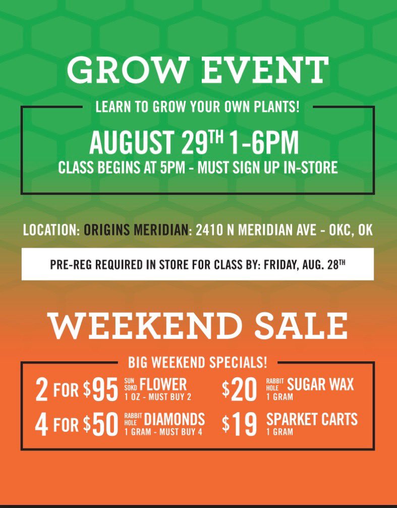 originsok's tweet photo. FREE GROW CLASS AUGUST 29th at our Meridian location (2410 N. Meridian Ave) https://t.co/cOJBjJZN6G