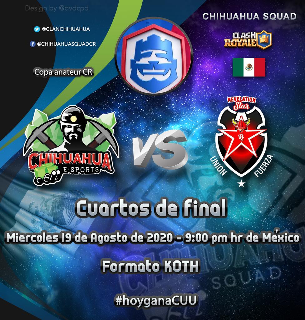 🏅Enfrentamiento de hoy:

⚔️<a href="/chihuahua_e/">Chihuahua E-sports</a>
            💣Vs
⚔️<a href="/RsAcademy6/">Revelation Star (Academy)</a>

🏆Por la liga @LigaAmateur_CR

Vamos por el campeonato 📩

Se agradece RT