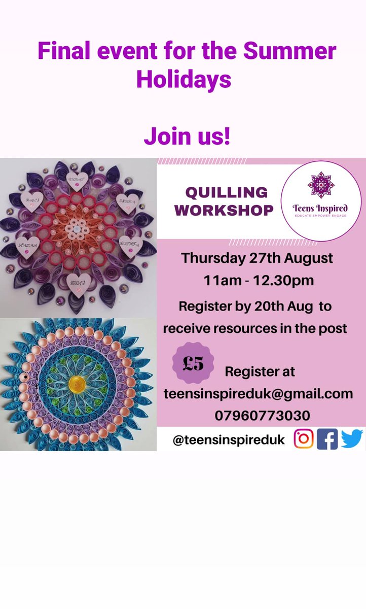 Sign up for our quilling workshop. Resources will be posted home. Last workshop of the holidays #quilling #Muharram #teensinspireduk #muslimteens #creativeworkshop