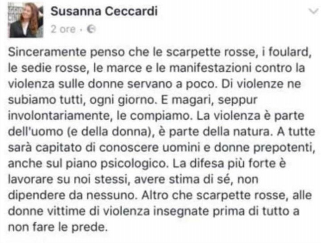 maurizioacerbo's tweet image. Dunque se ho ben capito la colpa per gli stupri sarebbe delle donne? Per non fare le #prede esattamente cosa dovrebbero fare secondo la Ceccardi? Non uscire di sera, non vestire in maniera appariscente, mettere il burqa, girare con una pistola, usare la spada come in Kill Bill?