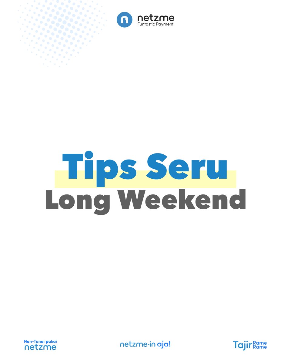 netzmeofficial's tweet image. Hari pertama libur panjang, udah ada rencana ngapain aja?

Mau ngapain aja dan dimana aja PENTING BANGET untuk tetap melakukan protokol kesehatan &amp;amp; buka NETZME nya setiap hari karena ada banyak bonus berterbangan loh Netzmeian :)

#longweekend #bonussaldo #holidays #1442H