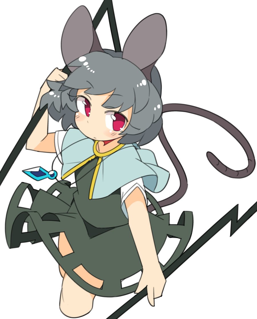 nazrin 1girl animal ears solo mouse ears tail grey hair dowsing rod  illustration images