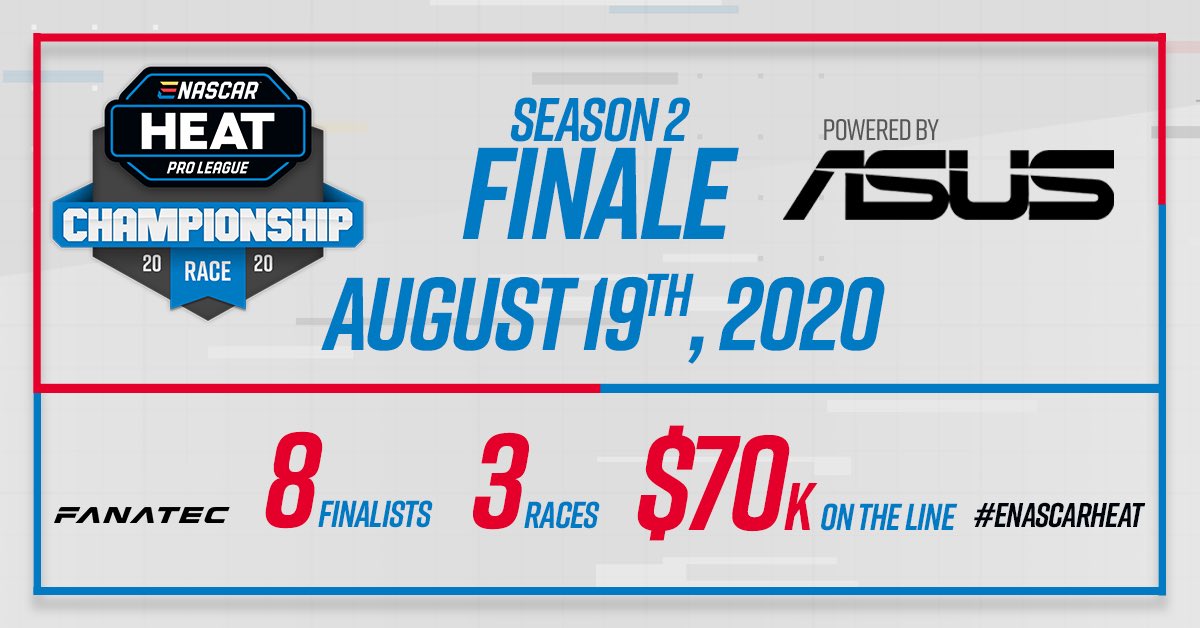 8️⃣ finalists. 
3️⃣ races. 
💰$70K on the line. 

Tune in at 8:00 p.m. ET to watch Dan Buttafuoco (<a href="/LuckyDog_38/">Daniel Buttafuoco</a>) and Kyle Arnold (<a href="/red4424/">Red Arnold</a>) wheel their <a href="/GEICORacing/">GEICO Racing</a> Chevrolets! 

<a href="/NASCARHeat/">NASCAR Heat</a> | #eNASCARHeat