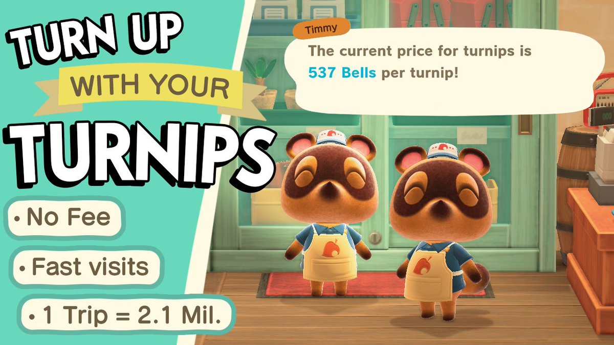 SanctuaryACNH's tweet photo. Sanctuary is having a Turn up with your Turnips event! Current sell price is 537 bells!

• No fee or tipping required.
• Full inventory = 2,148,000 Million Bells.
• 1 Person at a time, please be patient, there will be a wait.
#ACNH #TurnipPrice #Turnipexchange #ACNHgiveaway https://t.co/Y040fPNnTf