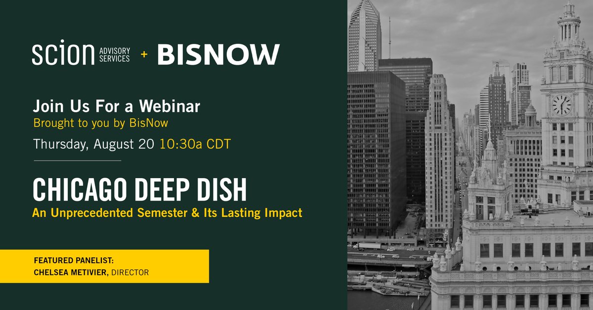 Join us tomorrow, August 20th, for a free webinar from <a href="/Bisnow/">Bisnow</a> to hear #StudentHousing experts give their thoughts on the upcoming semester and the future of this asset class, including Scion's own Chelsea Metivier. bisnow.com/webinar/chicag…