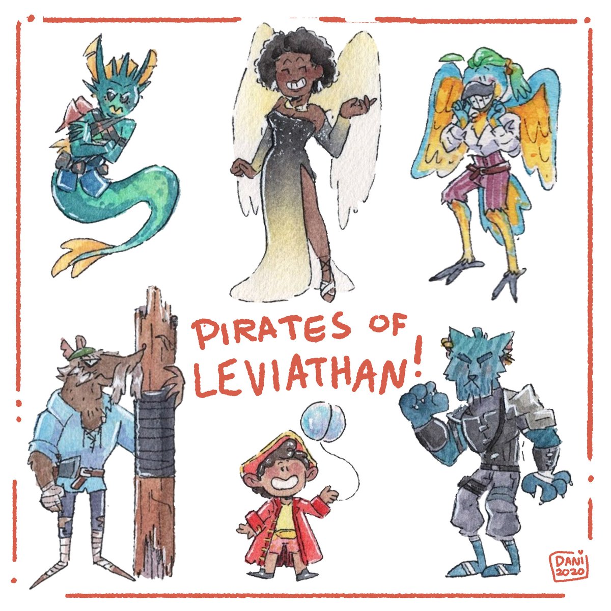 danidoodles8's tweet photo. I'm tackling a ton a projects right now, and one of them HAD to be these little paintings of the new @dimension20show PCs! Can't wait to see these buccaneers in action!! #dimension20 #piratesofleviathan https://t.co/ihtDi0rXki
