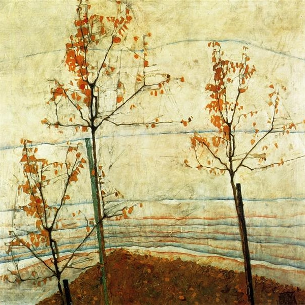 biographite's tweet photo. 'Autumn Trees' was created in 1911 by Egon Schiele in Expressionism style. The sparse landscape is emphasised throughout the fragile nature of how the trees have been painted.

#artlover #art #artist #artwork #artoftheday #painting #contemporaryart #artgallery https://t.co/0BDxqx0fzI