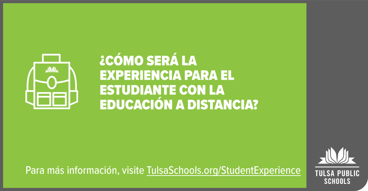 ¿Qué necesitan los estudiantes para tener éxito en la educación a distancia? ¿Qué apoyos brindaremos a los estudiantes? ¿Que hay del apoyo para los estudiantes excepcionales? Tenemos respuestas a TODAS estas preguntas aquí: tulsaschools.org/studentexperie….