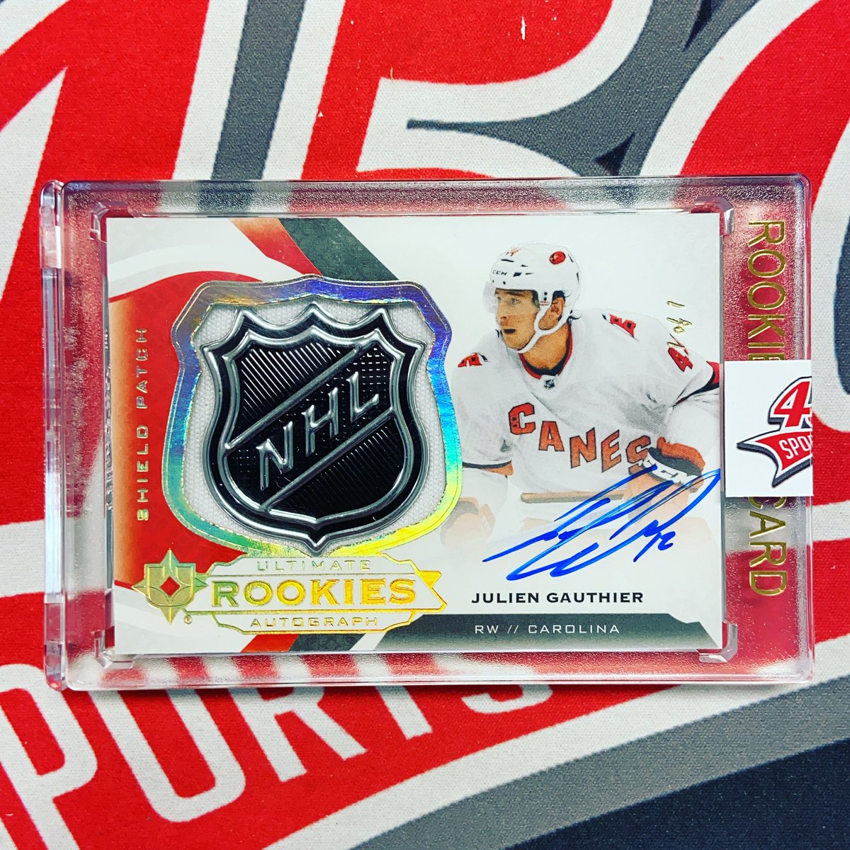 450Sports's tweet photo. Ultimate release day = shield!!! 1st shield of the day for us! Julien Gauthier @UpperDeckHockey @ClubOneOfOne1 @SHOWYOURHITS @Canes @ju_gauth12 https://t.co/PZhqBdebGd