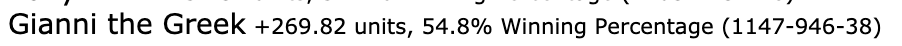 WagerTalk's tweet image. Since Ace joined WagerTalk he has not had a losing calendar year and his bet % and volume have produced a bankroll increase of +269.82% for clients. This will be our only exchange on this as we will let the numbers be our response to any future replies. Good luck.