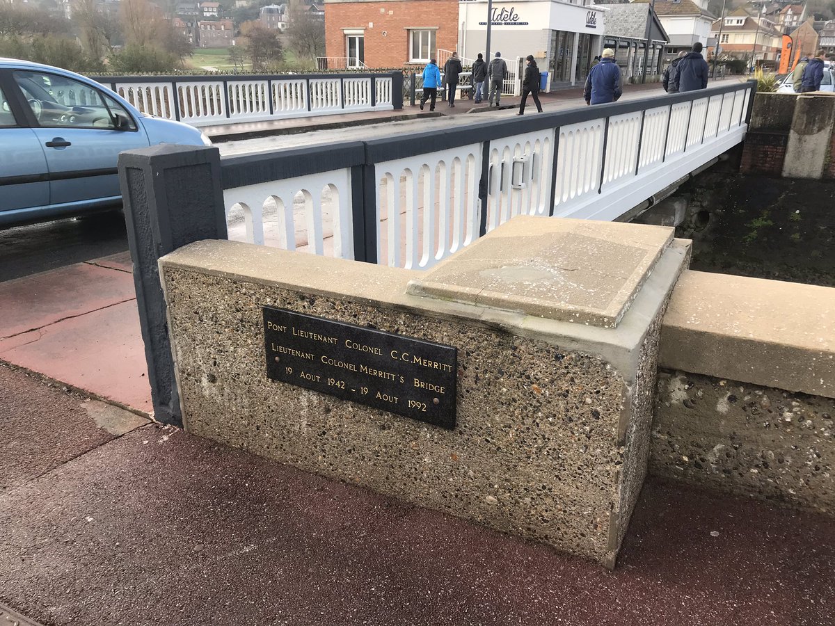 The South Saskatchewan Regt under LtCol C Merritt was landed on the wrong side of the River Scie estuary forcing them to cross a narrow bridge to get to their hill top objectives. They were opposed by blistering fire from above. Merritt led a rallying charging across the bridge.