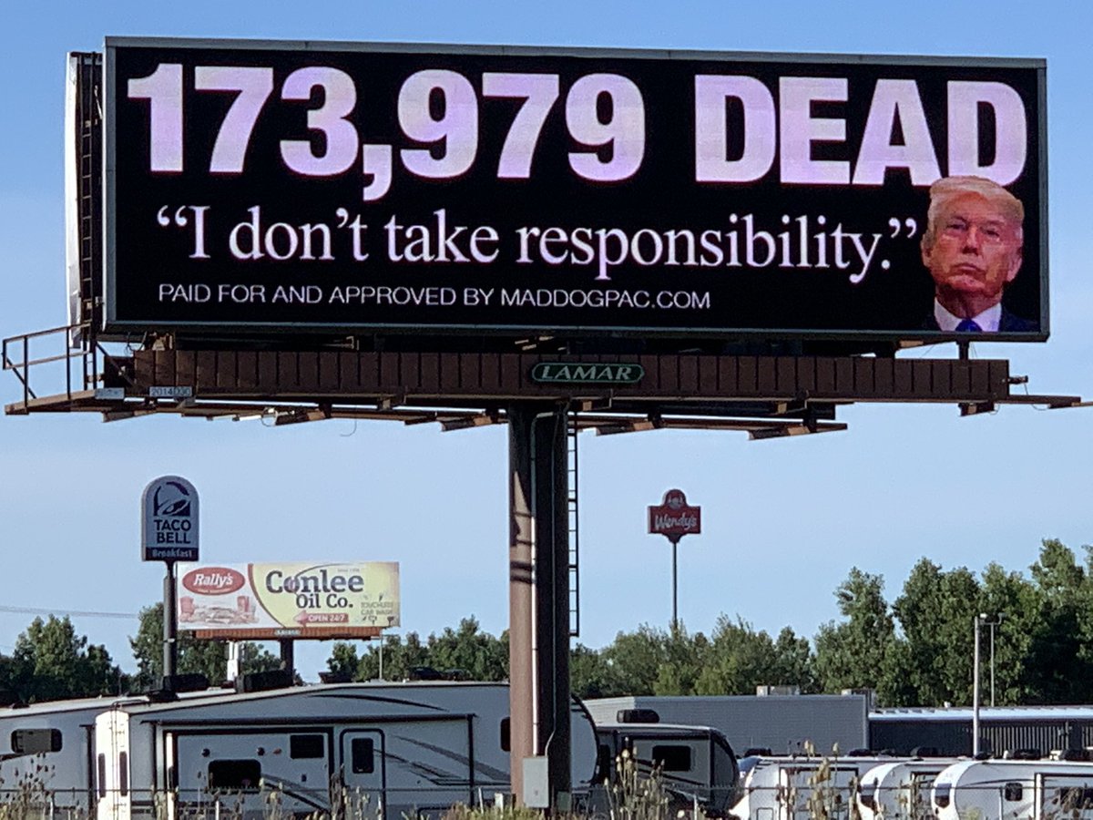 TrueFactsStated's tweet photo. I kid you not. The local Trumpanzees just added this billboard across I-75 from our Trump Death Count billboard. Support our efforts or shop at https://t.co/g2orQLd0n7 https://t.co/xVEce0DVlE