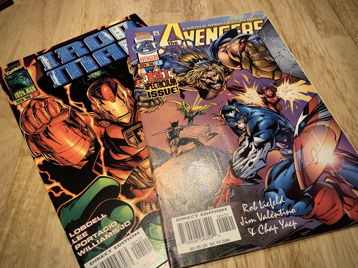 JoeyVonKinsley's tweet photo. @robertliefeld's podcast has me all hopped up on #HeroesReborn and diving into the back issue bins at @TelegraphComics.  I didn't realize there were 2 covers of each #1! https://t.co/Ant7MHv4ZE