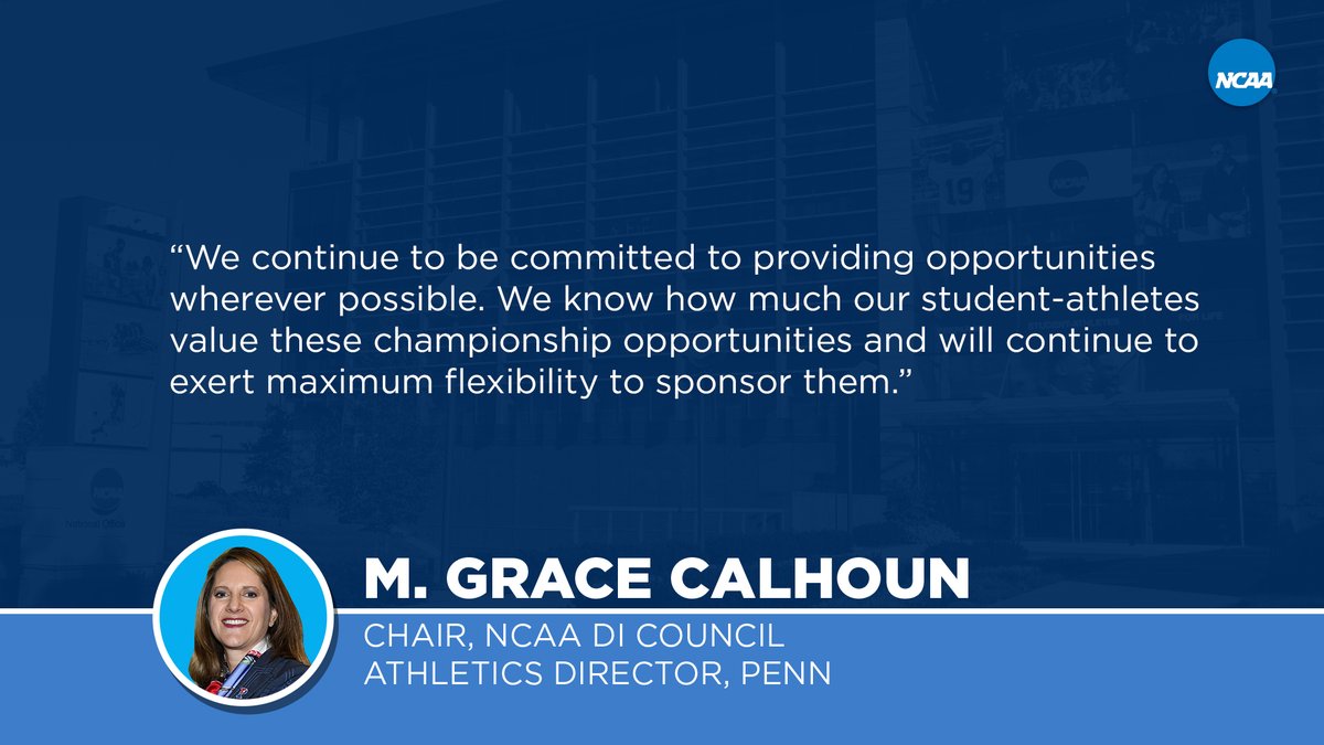 NCAA_PR's tweet image. The Division I Council recommended the Division I Board of Directors pursue moving all the division’s fall championships to the spring: on.ncaa.com/n6aee