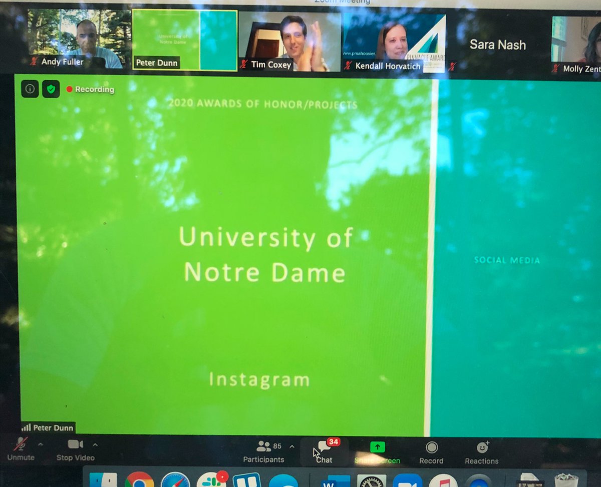 andy_fuller's tweet photo. Glad that the work @EAHarter puts into the @NotreDame Instagram account received statewide recognition from the @PRSAHoosier Chapter during the (virtual) #HoosierPinnacles! https://t.co/flR40yrMtJ