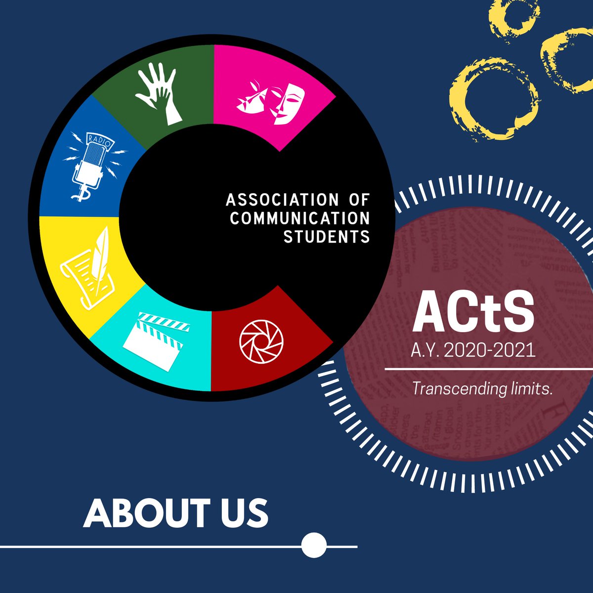 acts_dlsl's tweet photo. 1/3 Know more about ACtS!
Check out our new mission-vision statement together with the six guilds that will hone our members' talents and interests in the field of communication.
#TranscendingLimits
#WeAreReadyForSomeACtSion https://t.co/z2nZWosjWp