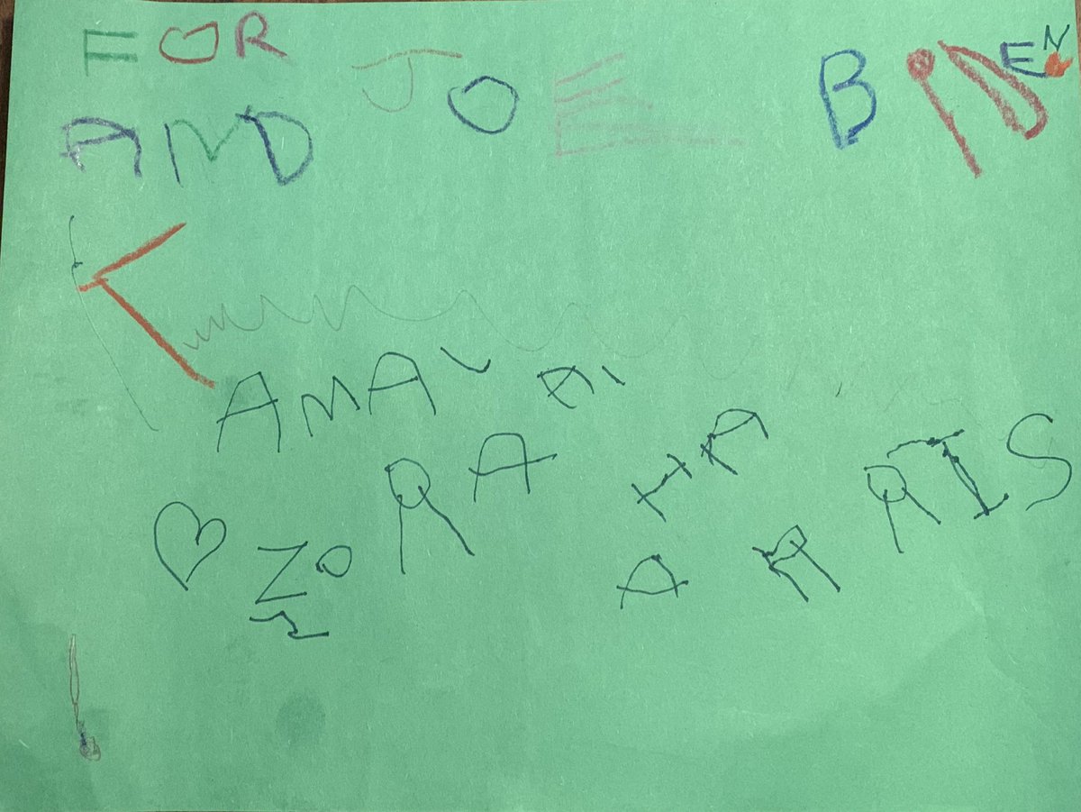 Mykal4Lyfe's tweet photo. @KamalaHarris and @JoeBiden - Our 4-year old is excited &amp; wanted to make something for you both today. The red on your faces are masks! Let us know where we can mail this. @LeLainainmotion &amp; I are rootin’ for you! #BidenHarris2020 https://t.co/xyAbFcXOYU