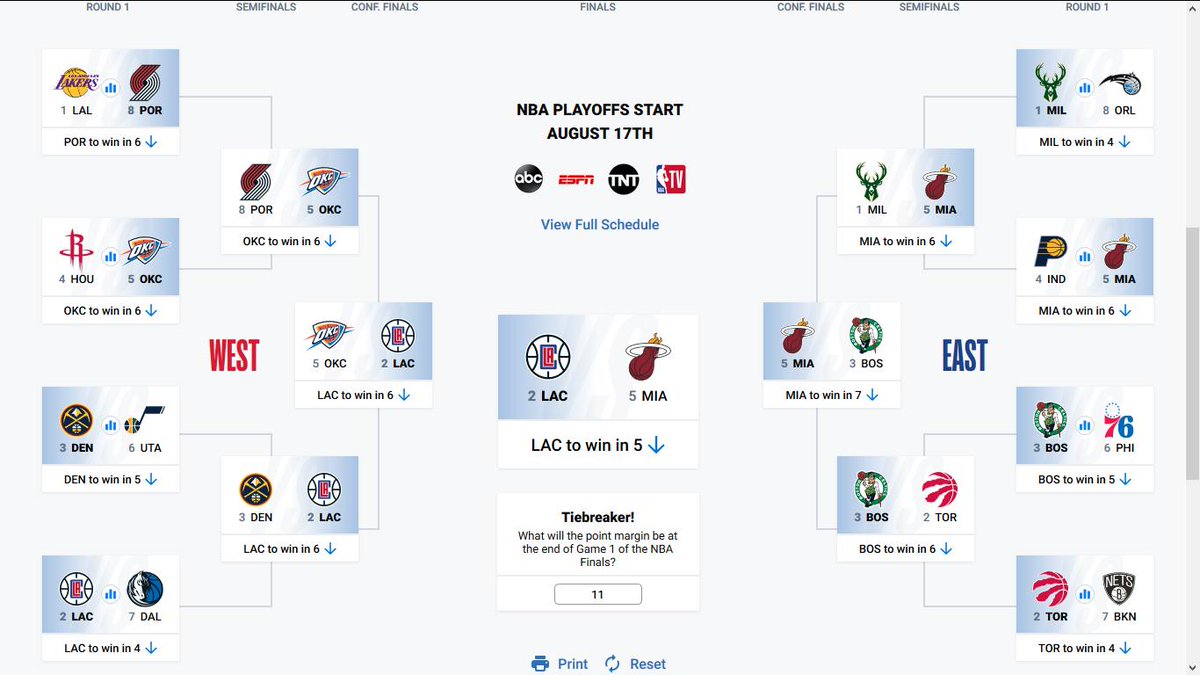 TreyModlin's tweet image. Made my NBA playoff predictions for the Bracket Challenge on Monday!