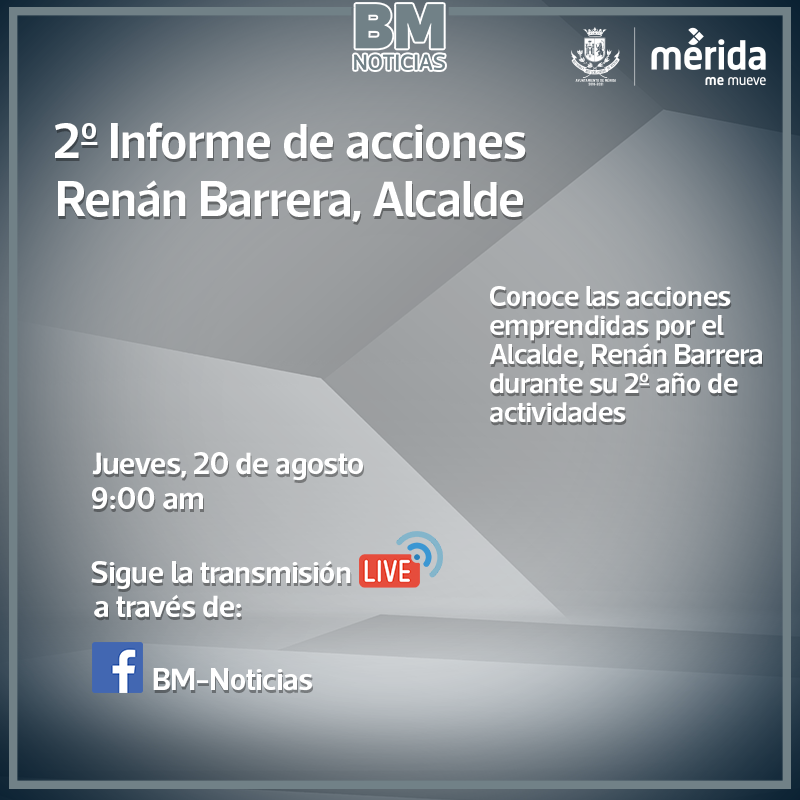 bmnoticiasmx's tweet photo. #AyuntaMerida
#2ºInformeRenanBarrera
CONOCE LAS ACCIONES EMPRENDIDAS POR EL ALCALDE @RenanBarrera DURANTE SU 2º AÑO DE ACTIVIDADES
Sigue la transmisión a través de:
BM-Noticias
Jueves, 20 de Agosto
9:00 am https://t.co/vkYuljCm1t