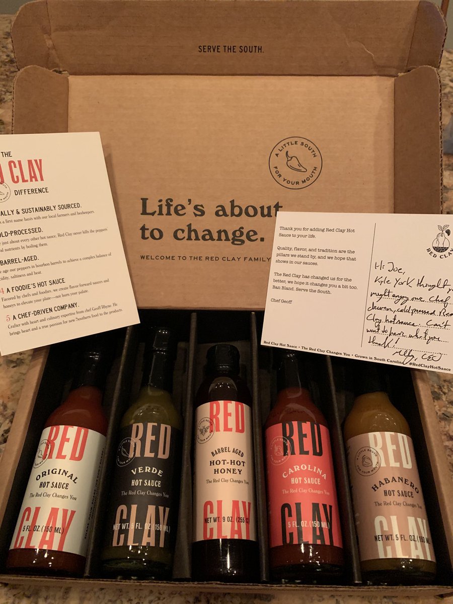 One of my favorite things... Can’t wait to try ⁦⁦<a href="/redclayhotsauce/">Red Clay Hot Sauce</a>⁩ Thanks ⁦<a href="/kyork20/">Kyle York</a>⁩