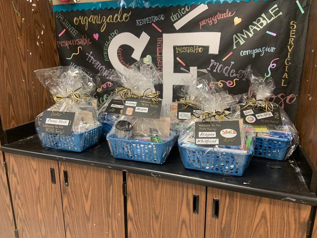 My co-workers are AWESOME! With their help, WE were ALL able to bring my tiny little idea to life and provide all of our new staff with these adorable gift baskets today! #pantherpride #PCHS #PellCityHigh