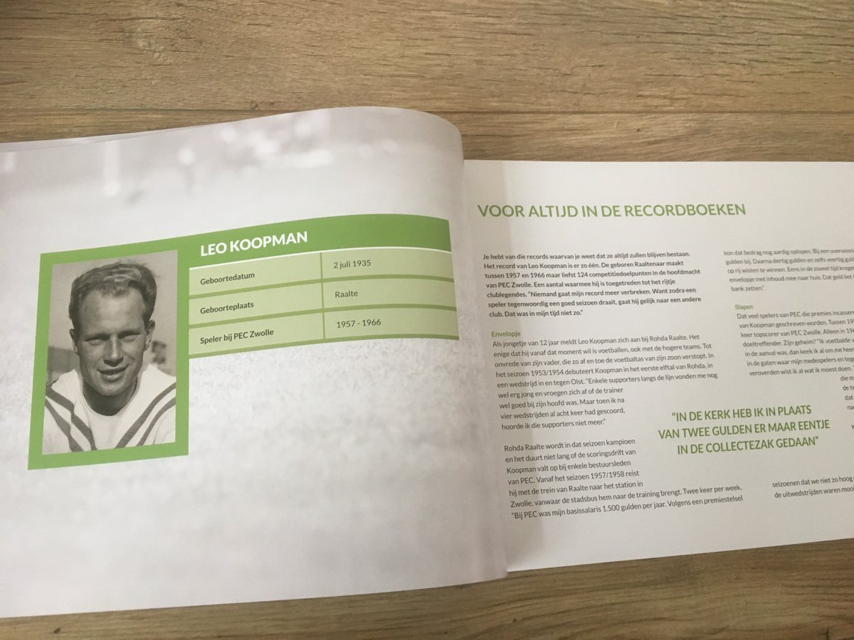 PECManboek's tweet photo. Op 20 augustus 2019 overleed hij: @PECZwolle 's topscorer aller tijden! #LeoKoopman uit #Raalte. Zoals hij het in 2015 zelf nog tegen ons zei: 'Mijn record staat voor altijd in de boeken!' En zo is dat. #Zwolle https://t.co/l85eRZG3Md https://t.co/5plwKzgySd